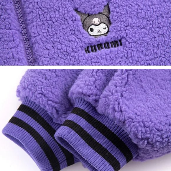 Kuromi Embroidery Fleece Jacket | Women Lolita Kawaii Jacket Sweater Outwear - Picture 4 of 6